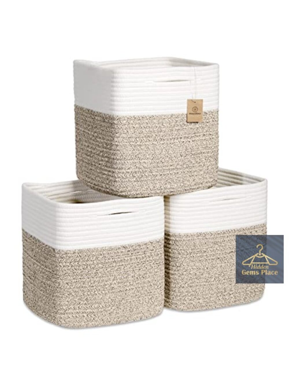 Cotton Rope Woven Storage Cubes 11 Inch 3-Pack Square Organizer Bins
